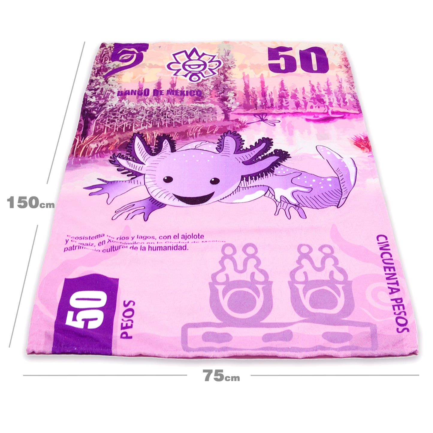 Toalla Ajolote Billete 50 pesos Lavanda