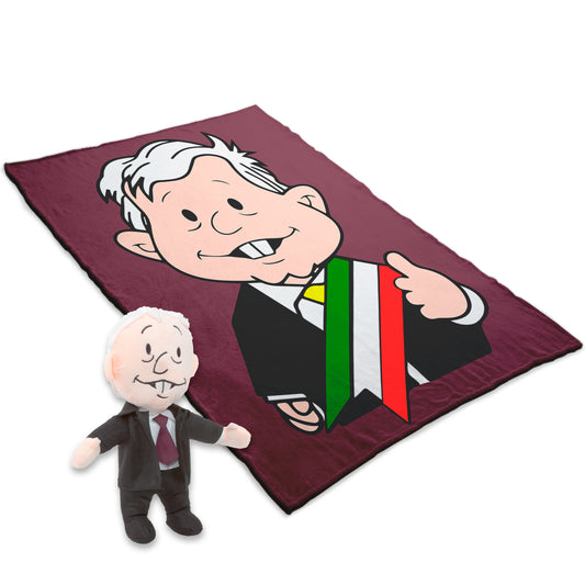 Combo Frazada y Peluche Amlo Amlito Individual