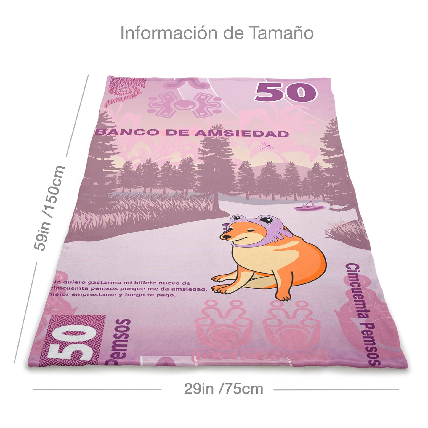 Toalla Ajolote Cheems Ajolote 50 pesos Lavanda