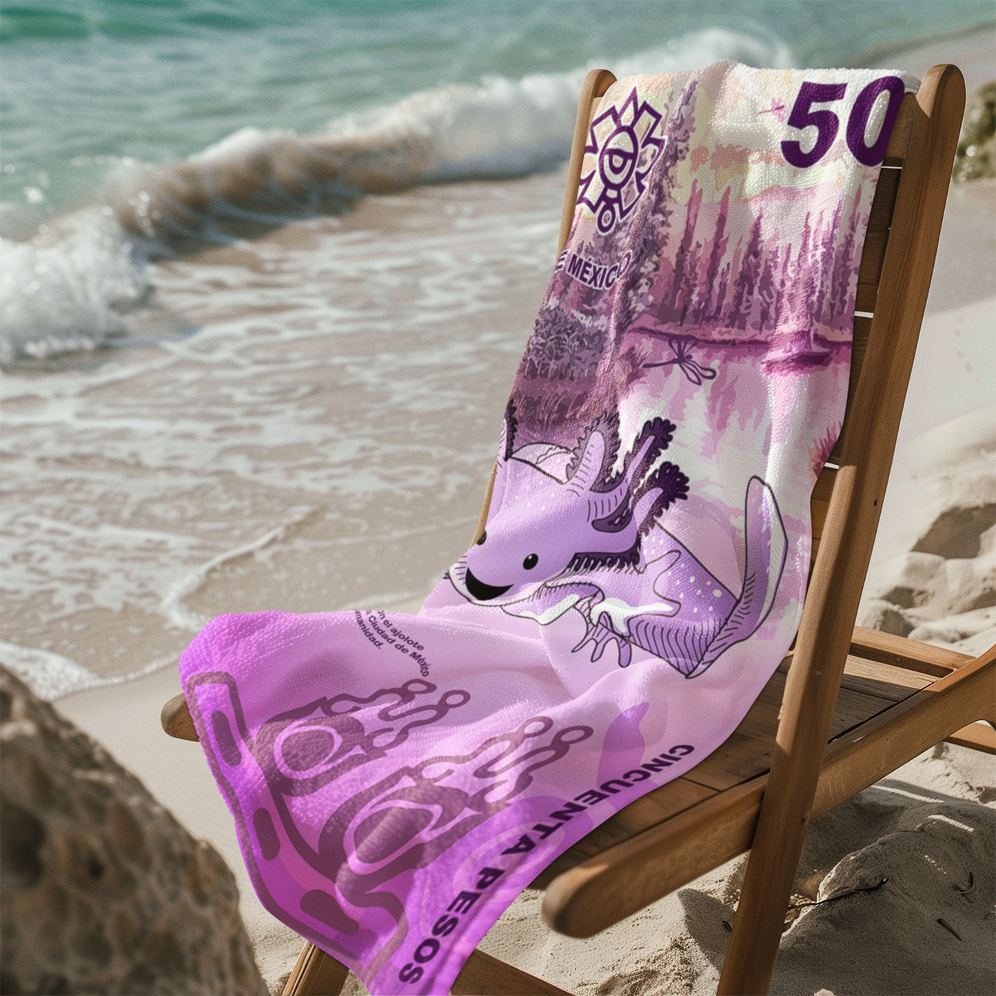 Toalla Ajolote Billete 50 pesos Lavanda